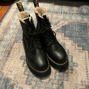 Platform Doc Black Boots Faux Fur Lined